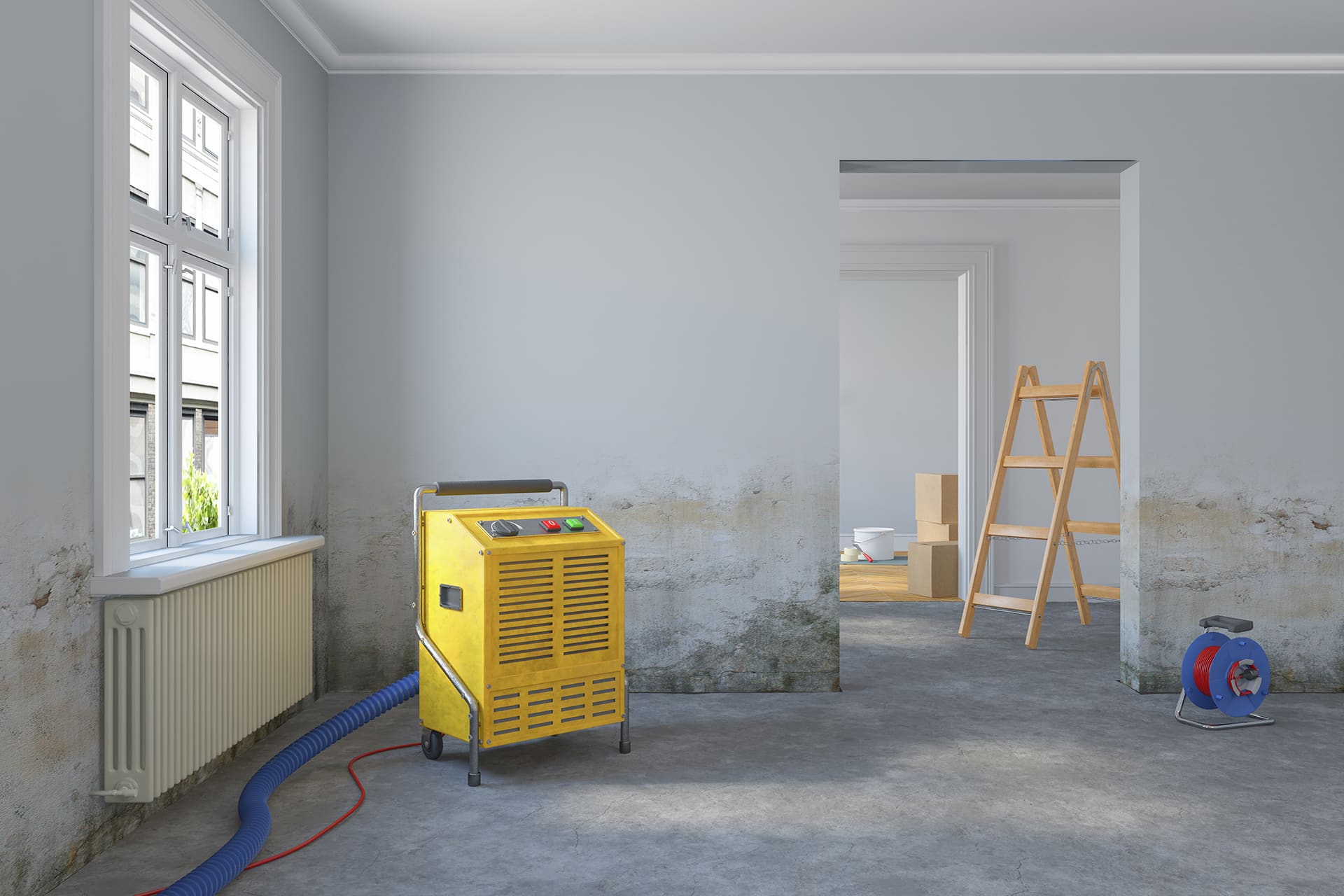 3d Illustration - leere, freie skandinavische Wohnung - Wassersc