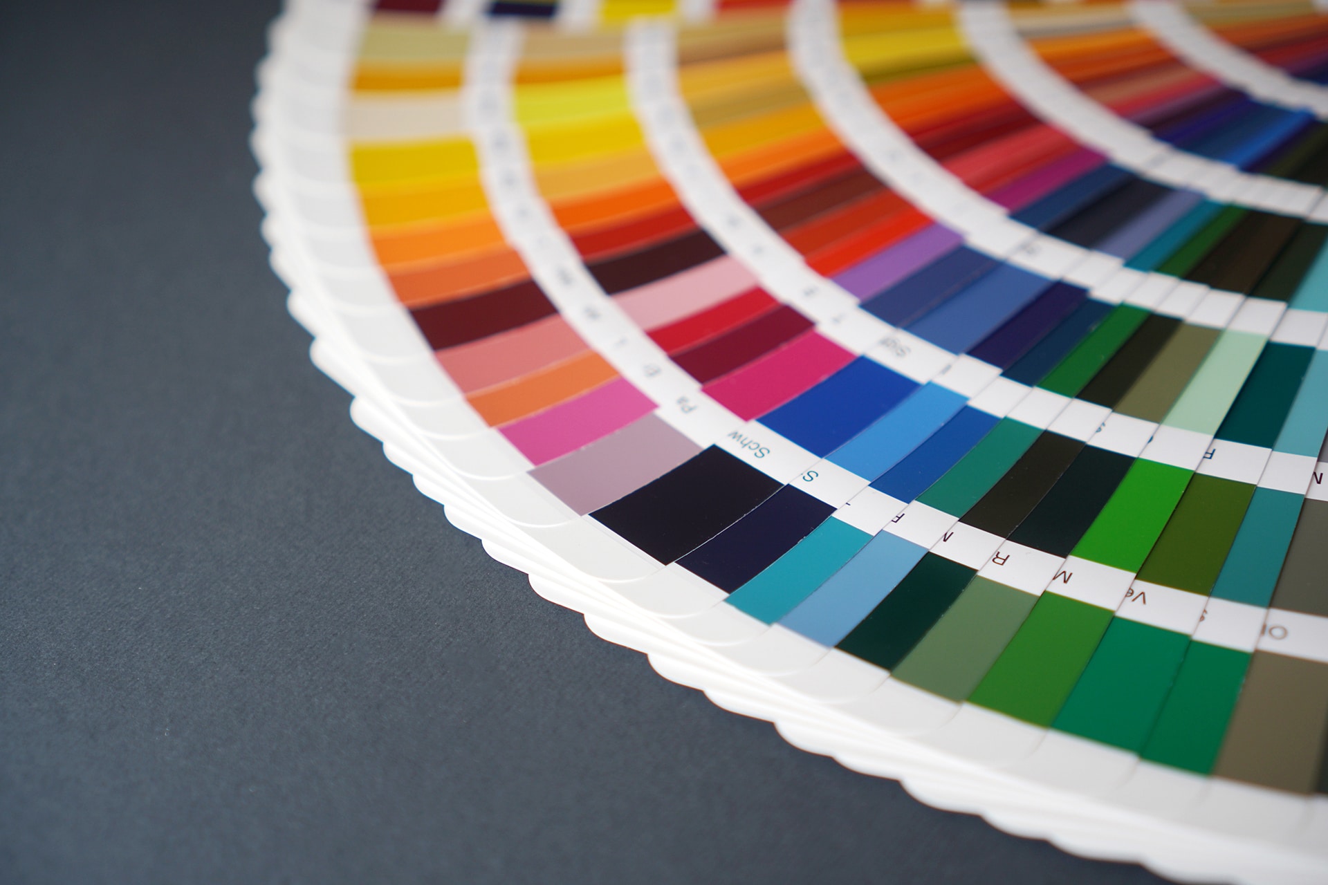 Ral color guide close up. Assortment of colors for design.
